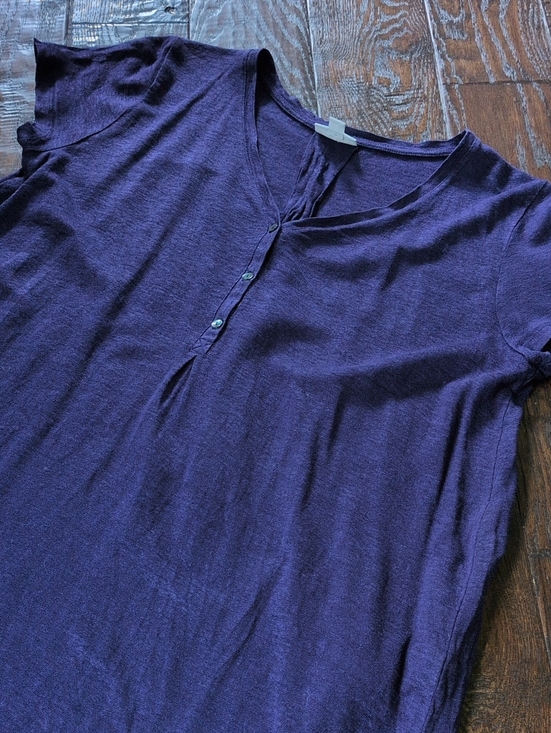 J. Jill Tops - J. JILL I Lightweight Short Sleeve Linen Henley Top in Deep Purple Blue, M